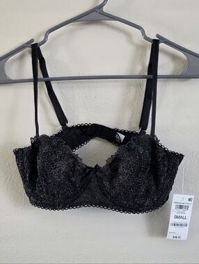 INC International Concepts Black Lace Underwire Bra with Glitter